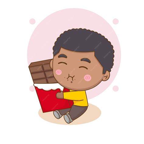 Premium Vector Cute Happy Boy Eating Chocolate Chibi Cartoon