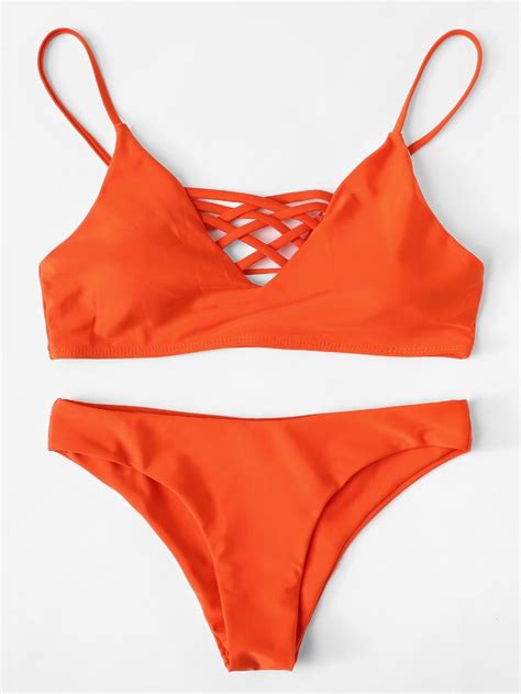 Criss Cross Bikini Set Shein Sheinside Criss Cross Bikini Set