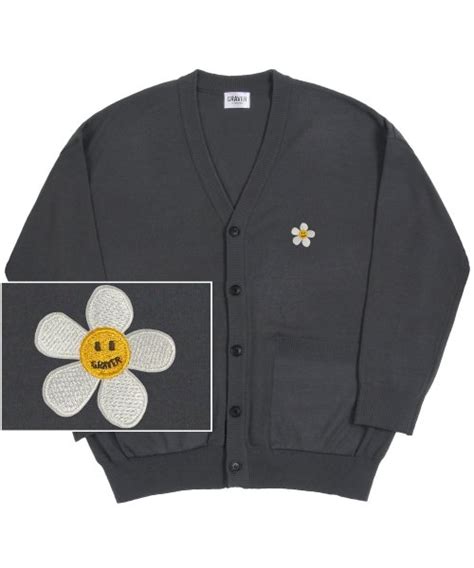 MUSINSA GRAVER UNISEX FLOWER DOT EMBROIDERED KNIT CARDIGAN CHARCOAL