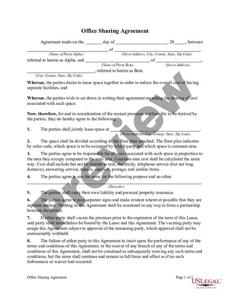 Office Sharing Agreement Template