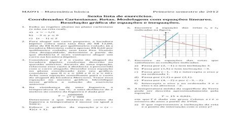 Sexta Lista De Exercícios Coordenadas Cartesianas Retas Chico