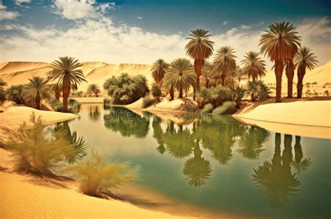 Oasis A Desert Oasis With Palm Trees Stock Illustration Illustration