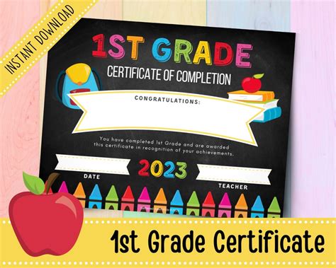 Printable 1st Grade Graduation Certificate 2023 Chalkboard Graduation