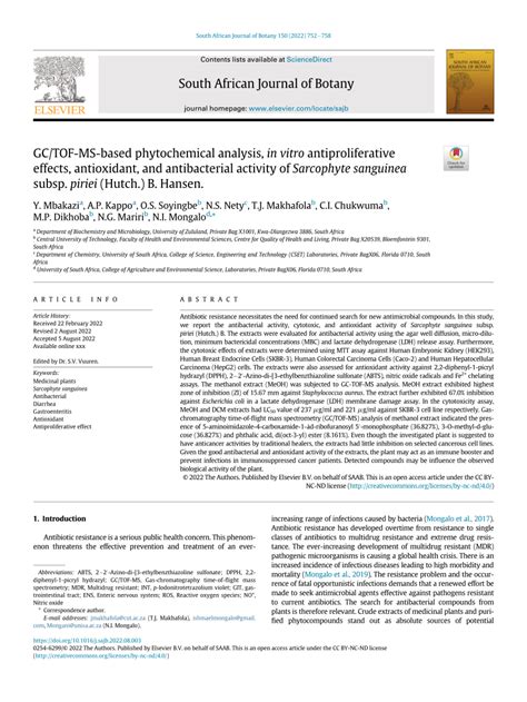 PDF GC TOF MS Based Phytochemical Analysis In Vitro