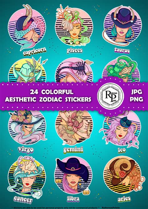 Aesthetic Zodiac Signs Stickers Sheet Horoscope Signs Etsy