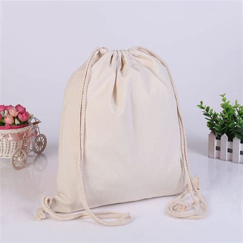 Canvas String Bag Plain Design Back Pack Katsa Bag Portable Drawstring