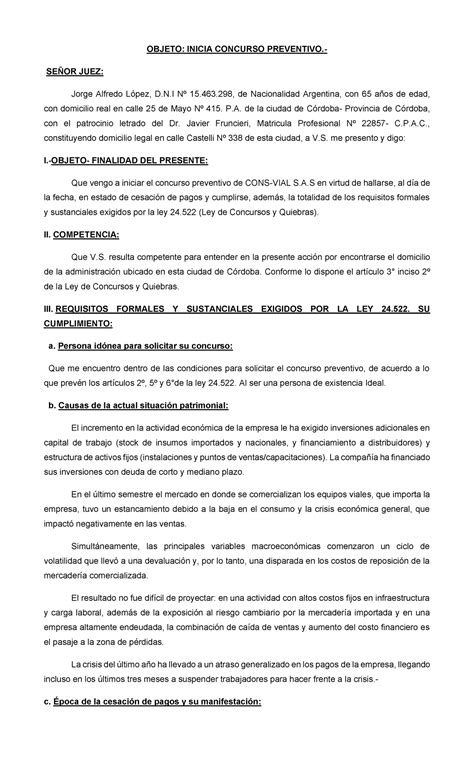 TP 1 Modulo 1Solicitud De Apertura De Concurso Preventivo OBJETO