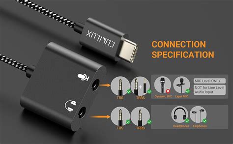 Cubilux USB C To TRS Microphone Headphone Splitter Type C To 3 5mm