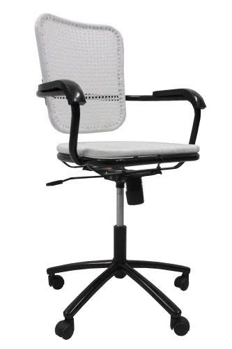 Mid Back Mild Steel Wire Netted Revolving Chair White With Armrest At