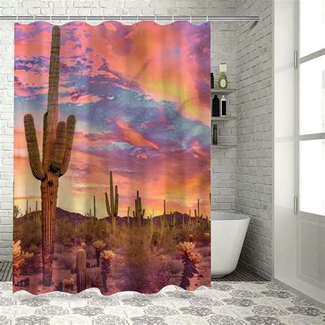 Bciig Saguaro Shower Curtain Saguaros Wilderness Nature Ecosystem Sun