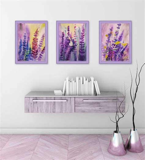 Lavender Painting Watercolor Original Art Butterfly Painting Flower Artwork Floral Painting