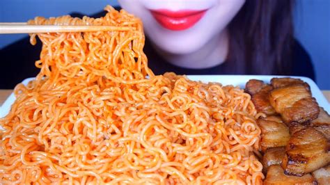 Asmr Spicy Noodles Pork Belly Mukbang Eating Sounds Youtube