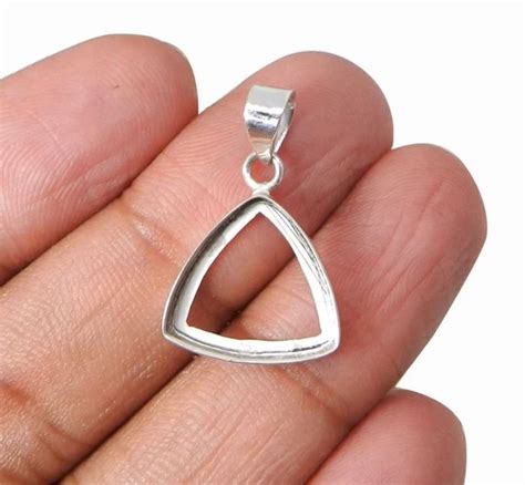 925 Sterling Silver Pendant Collet 4mm To 20mm Trillion Shape Gemstone