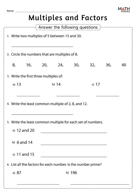 Factors And Multiples Worksheets Math Monks Worksheets Library