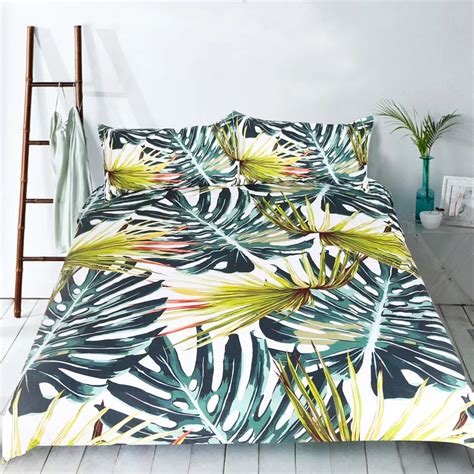 New Cotton Bedding Set Tropical Banana Leaves And Palm Leaves