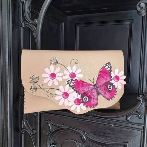 Pink Butterfly Bag Nude Clutch With Painted Butterfly Etsy