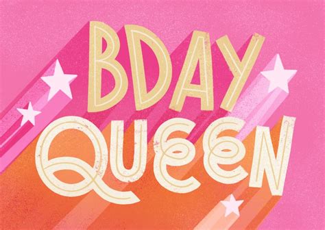 Moderne Verjaardagskaart Bday Queen Typografie Kaartje Go