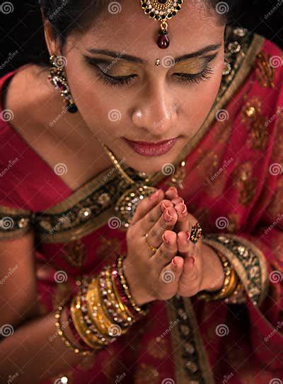 Close Up Indian Woman Prayer Stock Photo Image Of Exotic Dress 33076332