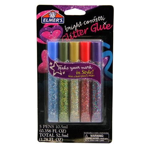 Elmers 3d Glitter Paint Pen Set 5 Fluorescent Colors