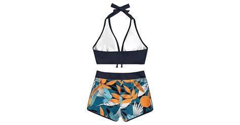 AdanWall Triangel Bikini Neckholder Bikini Set Mit Blatt Muster Shorts