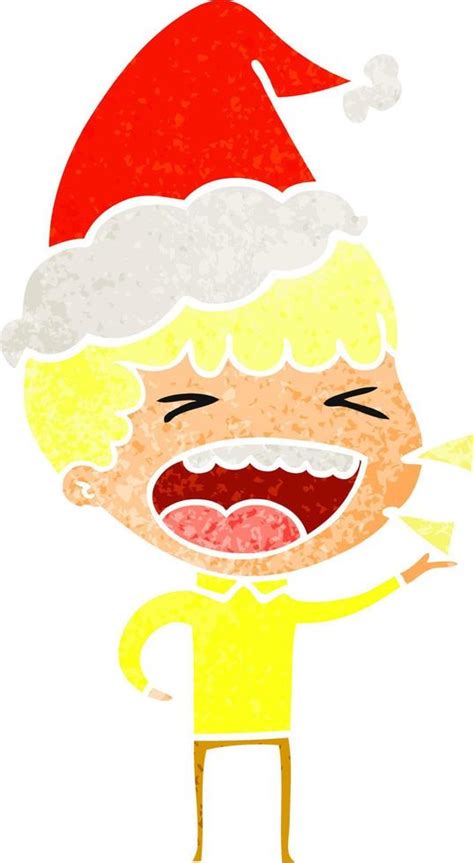 desenho retrô de um homem rindo usando chapéu de papai noel 10437984