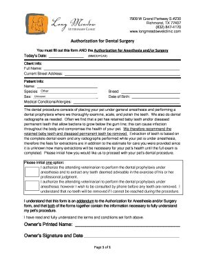 Fillable Online Authorization For Dental Surgery Fax Email Print