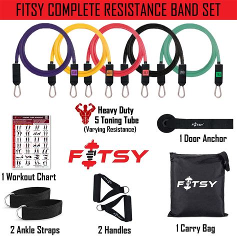 Fitsy Heavy Resistance Bands Set 15 Lb 155 Lb