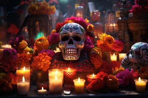 Premium AI Image | Day of the Dead Celebration with Vibrant Aztec Pat ...