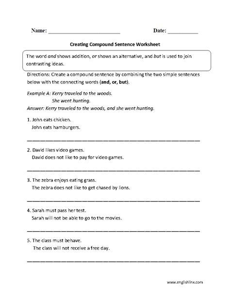 Compound Sentence Worksheet 4 Grade