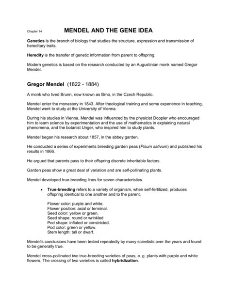 Chapter 14 Mendel And The Gene Idea