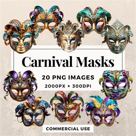 20 Carnival Masks Clipart Pack INSTANT DOWNLOAD 20 Vibrant Carnival ...