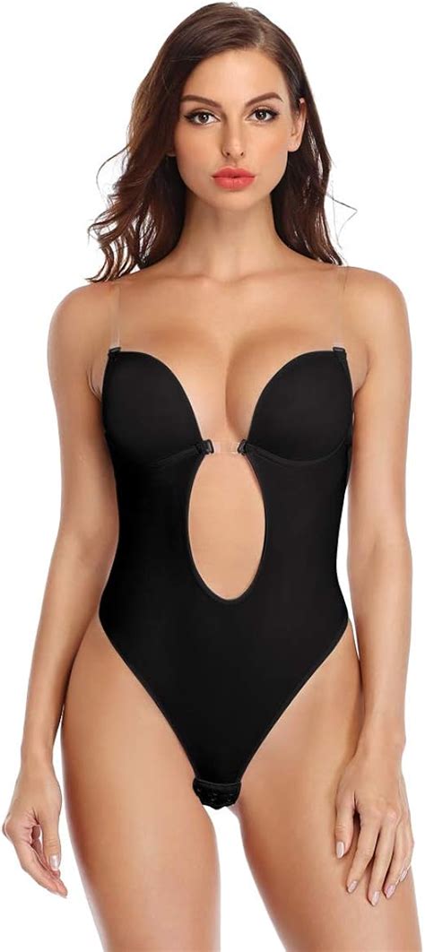 Shaperin Women Plunging Deep V Neck Strapless Backless Bodysuit Seamless Thong Full Body