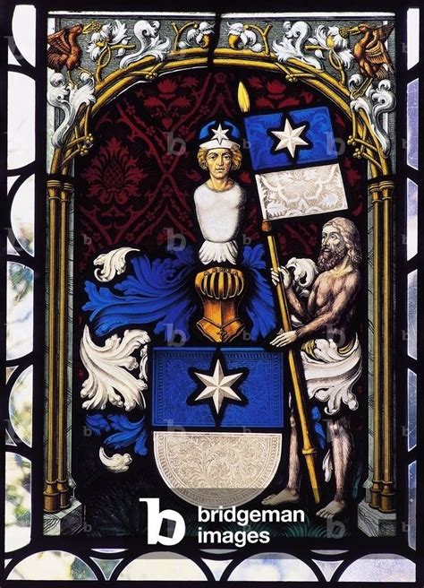 Image Of Heraldic Symbols Stained Glass Window Spiez Castle 12th 17th Century Spiez Canton