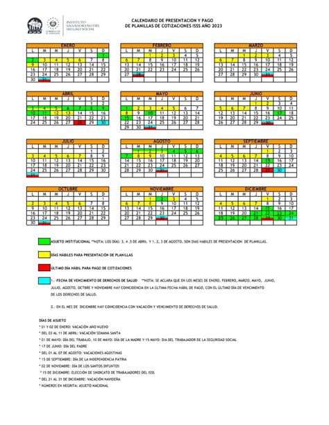 Calendario 2023 De Planillas Previsionales ISSS AFP IPSFA Y Otros