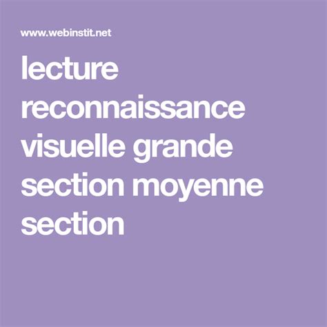 Lecture Reconnaissance Visuelle Grande Section Moyenne Section