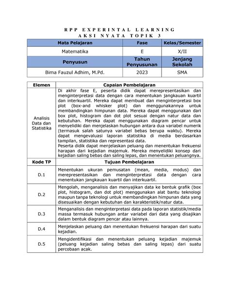 Aksi Nyata Topik Pse Modul Ajar Experiental Learning R P P E X P E