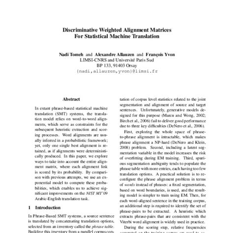 Discriminative Weighted Alignment Matrices For Statistical Machine