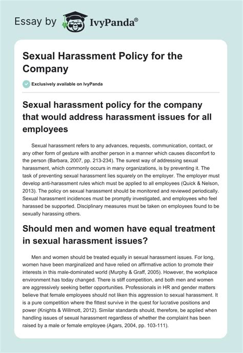 Sexual Harassment Policy For The Company 475 Words Essay Example