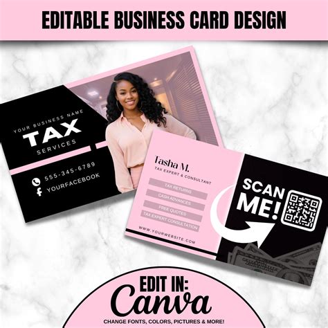 Tax Business Cards, DIY Tax Business Card Canva, Tax Preparer Business Card, Tax Marketing, Tax