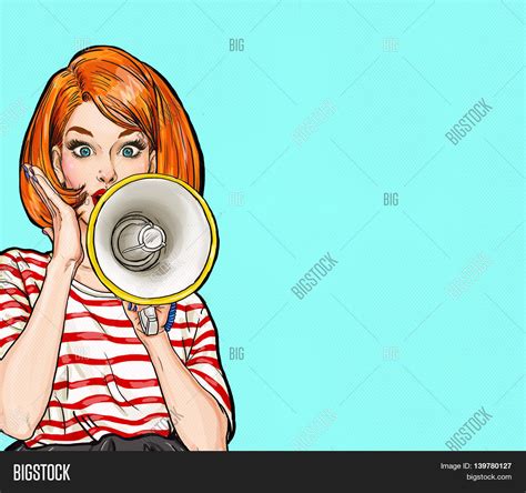 Pop Art Girl Megaphone Image And Photo Free Trial Bigstock