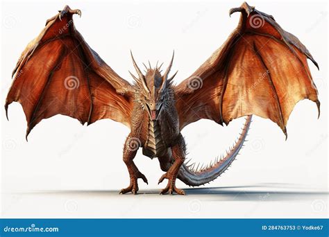 Image Of A Dragon With Spread Wings In Flight On A White Background