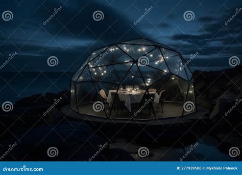 Romantic Bar On The Waterfront Cozy Dome Restaurant In Nature Stock