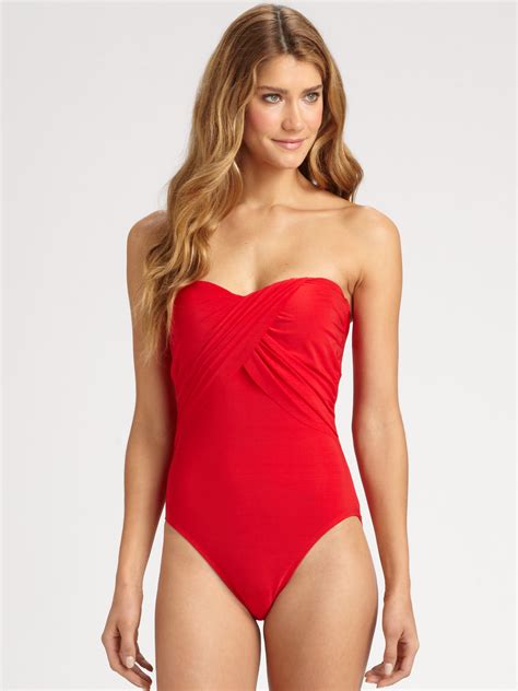 La Blanca Red Onepiece Bandeau Swimsuit Lyst