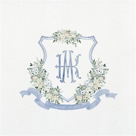 Blue And White Wedding Crest Monogram Crest Golden Etsy UK Wedding