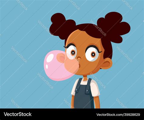 Cute girl chewing gum cartoon Royalty Free Vector Image