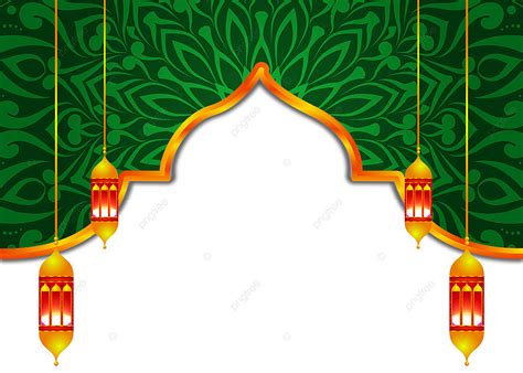 Green Golden Islamic Background With Lantern Moon Stars Arabic Poster