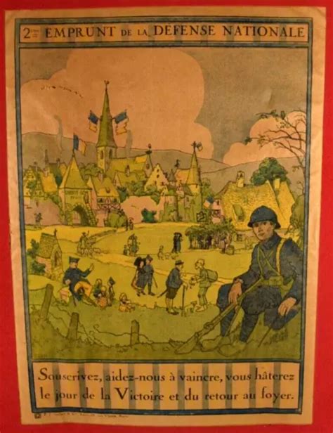 ANCIENNE AFFICHE LITHO 2e EMPRUNT LA DEFENSE NATIONALE GUERRE WW1