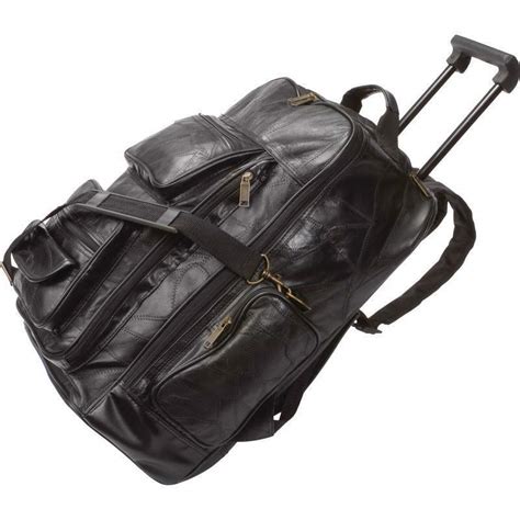 Black Leather Rolling Suitcase Bag, Mens Carry-On Backpack Trolley ...