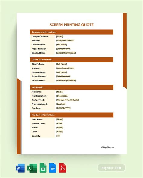 Screen Printing Quote Template Screen Printing Quotes Quote Template