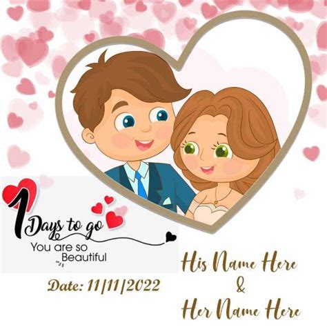 Wedding Countdown 1 Days To Go Photo Frame Couple Name